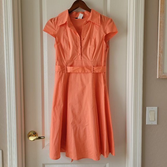 Dresses & Skirts - 50's Retro Style Peach Dress With Belted Waist and Cap Sleeves Size SM